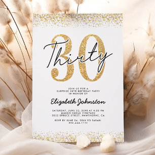 Elegante Gold-Glitter 30. Geburtstagseinladung Einladung