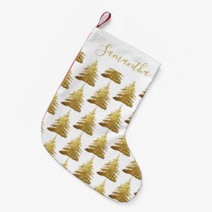 Elegante Gold Glitter Bäume Name Kleiner Weihnachtsstrumpf