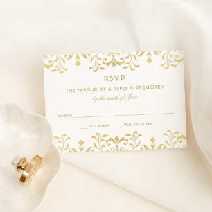 Elegante Gold Glitter Damast-Hochzeit RSVP Karte