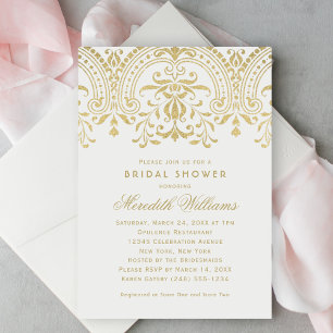 Elegante Gold Glitter Damast Hochzeitsshower Einladung