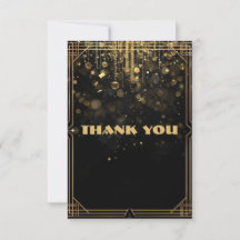 Elegante Gold Glitter Dankeskarten | Schwarz & Gol
