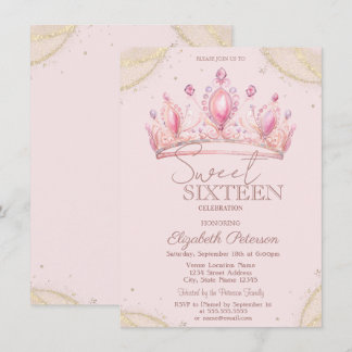 Elegante Gold Glitter-Ecken-Krone Sweet 16 Einladung
