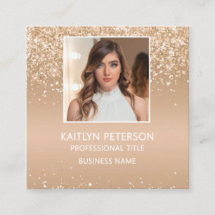 Elegante Gold Glitter Foto QR Code  Quadratische Visitenkarte