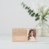 Elegante Gold Glitter Foto QR Code Visitenkarte (Stehend Vorderseite)