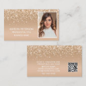 Elegante Gold Glitter Foto QR Code Visitenkarte (Vorne/Hinten)
