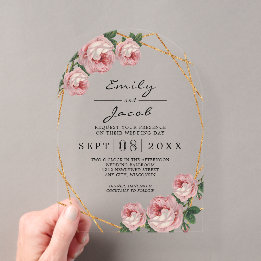Elegante Gold Glitter Geometrische Rosa Florale Ho Acryleinladungen