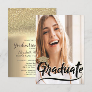 Elegante Gold Glitter-Kappe, Foto-Abschlussfeier Einladung