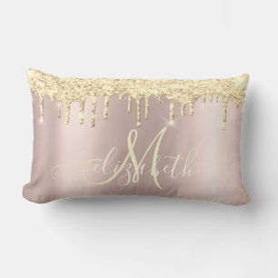 Elegante Gold Glitter Rosen Gold Monogramm Lendenkissen