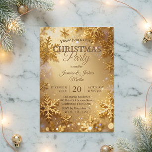 Elegante Gold Glitter-Schneeflocken-Weihnachtsfeie Einladung