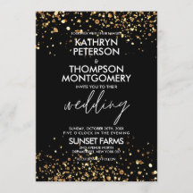 Elegante Gold Glitter Schwarze Hochzeitseinladung