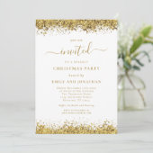 Elegante Gold Glitter Script Weihnachtsfeier Einladung (Stehend Vorderseite)