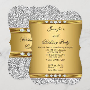 Elegante Gold Glitter Silber Diamant Geburtstagsfe Einladung