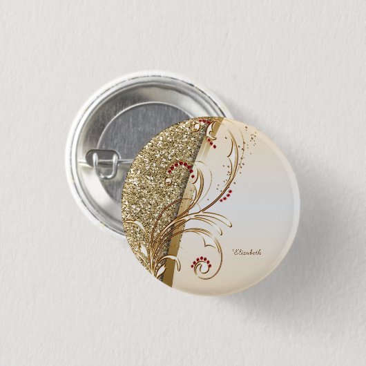 Elegante Gold Glittery Wirbel Button (Vorne & Hinten)