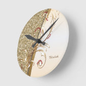 Elegante Gold Glittery Wirbel Runde Wanduhr (Winkel)