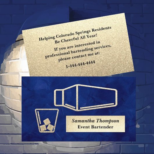 Elegante Gold Glitzer Barkeeper Event-Visitenkarte Visitenkarte