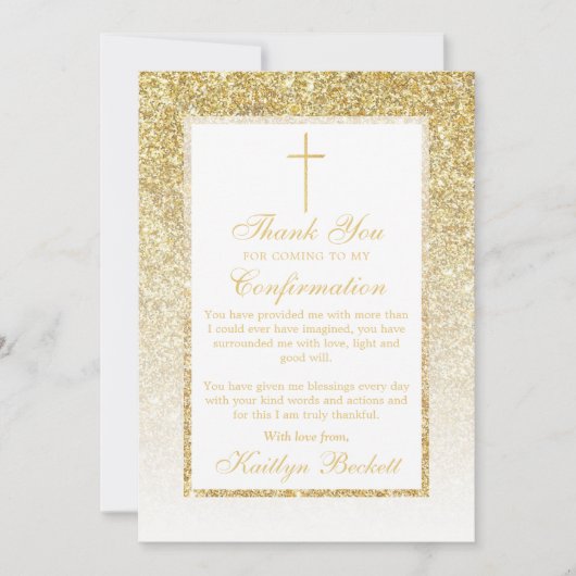 Elegante Gold Glitzer Bestätigung oder 1. Kommunio Dankeskarte (Vorderseite)