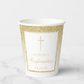 Elegante Gold Glitzer Bestätigung oder 1. Kommunio Pappbecher (Vorderseite)