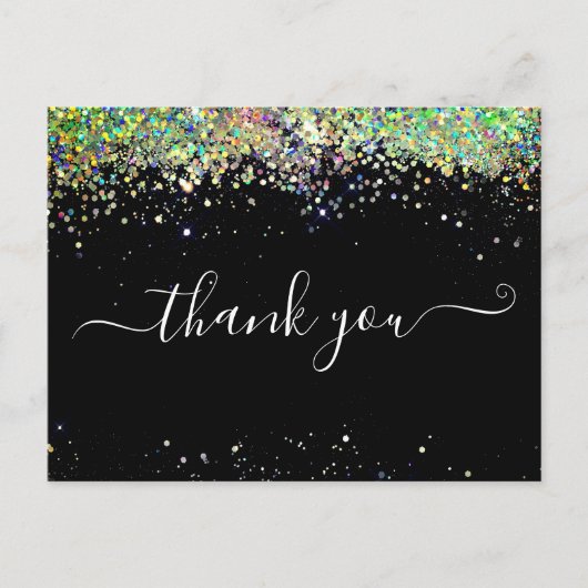 Elegante Gold Glitzer Black Dankeschön Card Postkarte (Vorderseite)