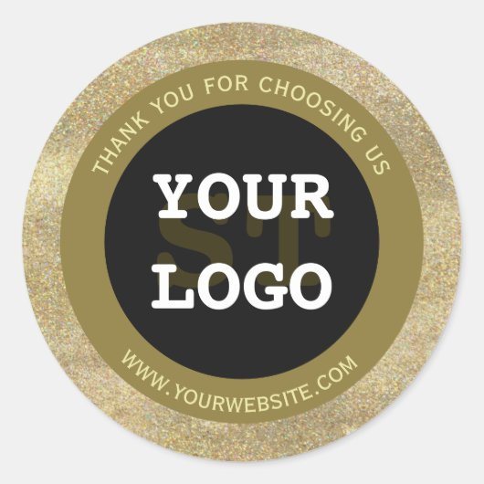 Elegante Gold Glitzer Black Monogram Your Logo Runder Aufkleber (Vorderseite)