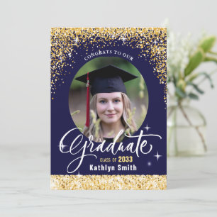 Elegante Gold Glitzer Blue Foto Graduation Party Einladung