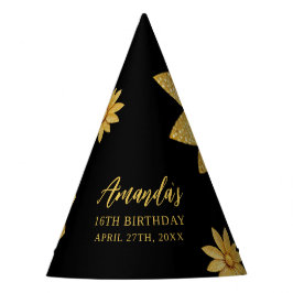 Elegante Gold Glitzer Blume Sweet 16 Geburtstag Partyhütchen