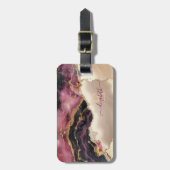 Elegante Gold Glitzer Burgundy Marble Monogram Gepäckanhänger (Vorderseite vertikal)