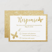 Elegante Gold Glitzer Butterfly Hochzeitreaktion RSVP Karte (Vorne/Hinten)
