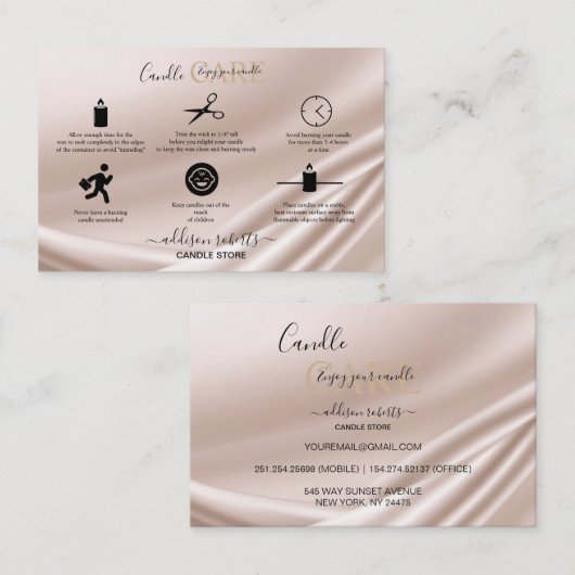 Elegante Gold Glitzer Candle Care Business Card Visitenkarte (Vorne/Hinten)