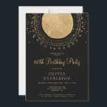 Elegante Gold Glitzer Circle 60. Geburtstagsparty  Einladung<br><div class="desc">Ein Imitat goldene Folie abstrakter Kreis mit strahlenden Linien,  auf schwarzem Hintergrund,  mit einem Sprinkle Glitzer. Raffiniert und glamourös. Eine schicke 60. Geburtstagsparty lädt ein. Bestellen Sie es in gedruckter,  digitaler Form oder in gedruckter und digitaler Form. Für jedes Alter individuell anpassen!</div>