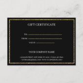 Elegante Gold Glitzer Geschenkgutschein Begleitkarte (Rückseite)