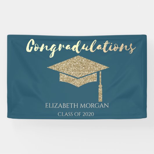 Elegante Gold Glitzer Graduate Cap, Abschluss Banner (Horizontal)
