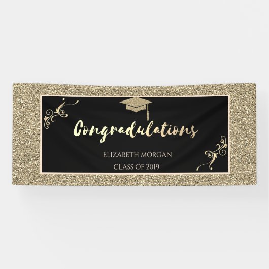 Elegante Gold Glitzer Graduate Cap Banner (Horizontal)