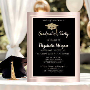 Elegante Gold Glitzer Graduation Cap Rose Gold Einladung