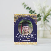 Elegante Gold Glitzer Graduation Party Einladung Postkarte (Stehend Vorderseite)