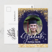 Elegante Gold Glitzer Graduation Party Einladung Postkarte (Vorne/Hinten)