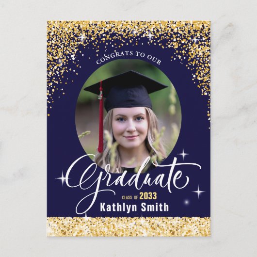 Elegante Gold Glitzer Graduation Party Einladung Postkarte (Vorderseite)