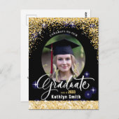 Elegante Gold Glitzer Graduation Party Einladung Postkarte (Vorne/Hinten)