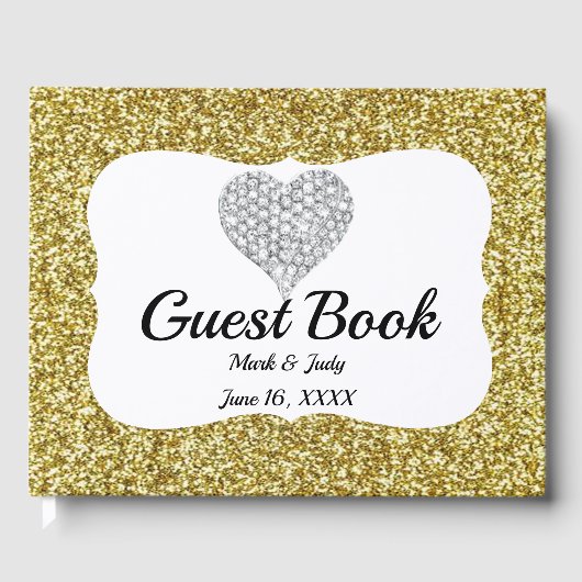 Elegante Gold Glitzer Heart Wedding Gästebuch (Vorderseite)