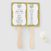 Elegante Gold Glitzer Heart Wedding Program Fans Fächer (Vorne und Hinten)