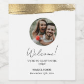 Elegante Gold Glitzer Line Custom Welcome Add Foto Weinetikett (Einzelnes Label)