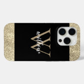 Elegante Gold Glitzer Monogram Case-Mate iPhone Hülle (Rückseite (Horizontal))