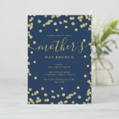 Elegante Gold Glitzer Mutter Day Brunch Navy  Einladung (Stehend Vorderseite)