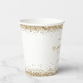 Elegante Gold Glitzer Name Date Engagement Party Pappbecher (Rechts)