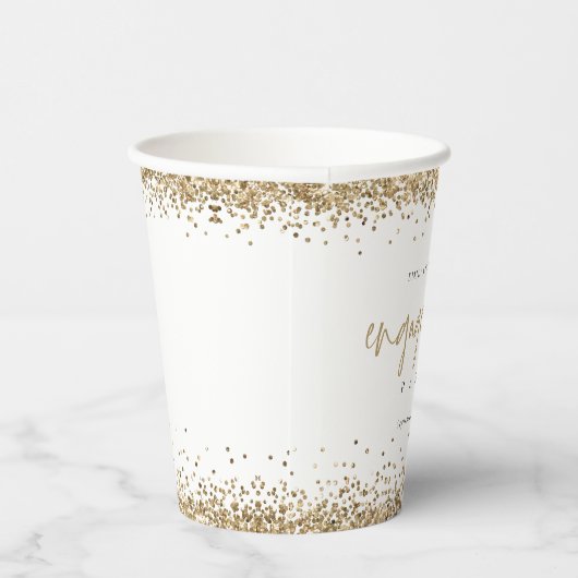 Elegante Gold Glitzer Name Date Engagement Party Pappbecher (Rechts)