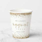 Elegante Gold Glitzer Name Date Engagement Party Pappbecher (Vorderseite)