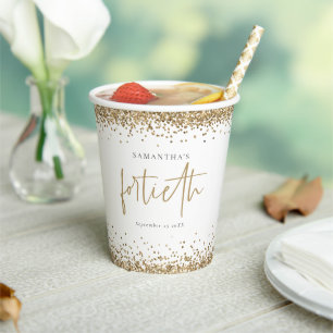 Elegante Gold Glitzer Name Datum Vierzigste Party Pappbecher