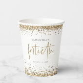 Elegante Gold Glitzer Name Datum Vierzigste Party Pappbecher (Vorderseite)