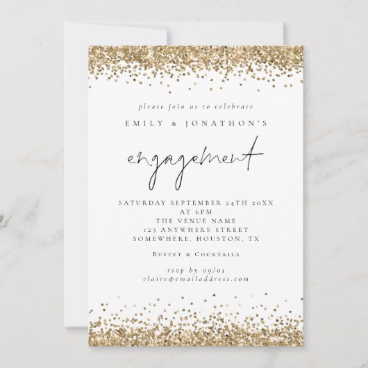 Elegante Gold Glitzer Script Engagement Party Einladung (Vorderseite)