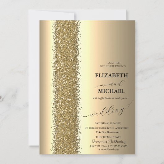 Elegante Gold Glitzer Script Wedding Einladung (Vorderseite)