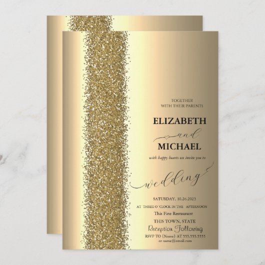 Elegante Gold Glitzer Script Wedding Einladung (Vorne/Hinten)